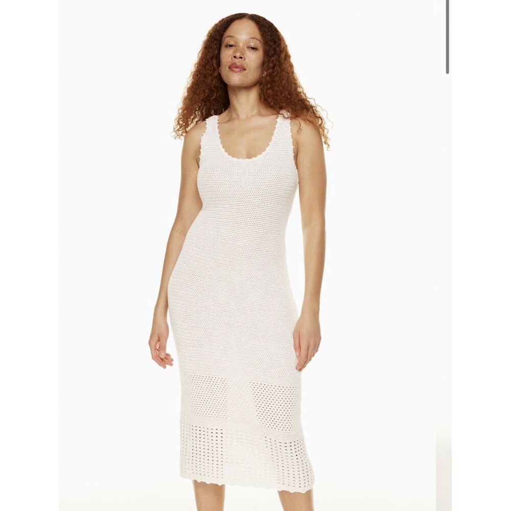Aritzia Wilfred Galant Midi White Dress Small Crochet Stitch Scoop Neck Party